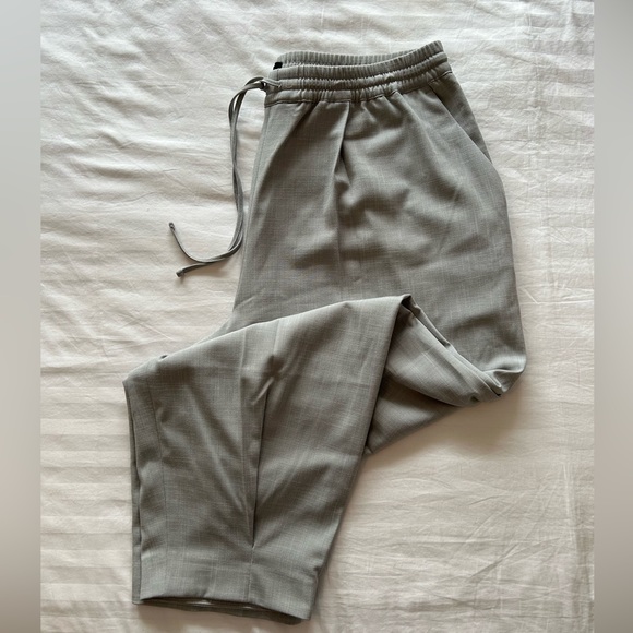 EXPRESS Womens Grey High Waisted Pleated Ankle Pant Drawstring Dress Casual Sz L - Picture 5 of 11